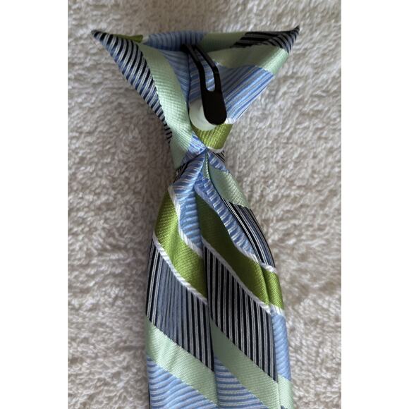 Children's Blue & Green Striped Tie, Clip On, Easter, Spring, Dressy - Picture 5 of 5
